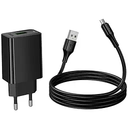 Мережевний зарядний пристрій Hoco CS92A Leader 18W+QC3.0 1USB-A + кабель USB to MicroUSB Black - мініатюра 6