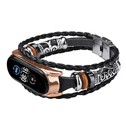 Ремінець вінтажний Carprie для фітнес-браслета Xiaomi Mi Band 5 і 6 Type A Black rose gold - мініатюра 3