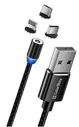 Кабель USB AM - Type-C / Lightning / microUSB, 1 м, чорний, ColorWay, 2.4A, змінні магнітні конектори, Braided Nylon