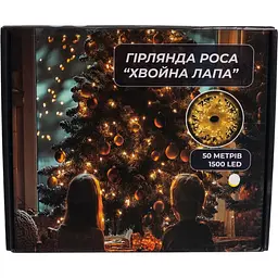 Новорічна гірлянда кімнатна роса Garlando D1500L50MWW 50 м 1500 LED Хвойна лапа білий провід Біле сяйво  - мініатюра 2