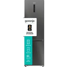 Холодильник Gorenje з нижн. мороз. камерою, 203х66х60см, 2 двері, 257(121) л, А+, Total NF, Зона св-ті, Інвертор, Зовн. Дисп, Wi-Fi, Чорний