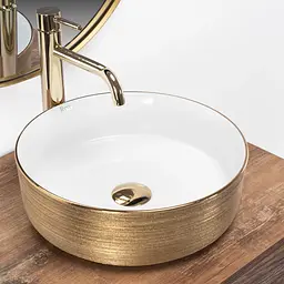 Умивальник Rea Sami накладний white brushed gold REA-U6630, Золотий - мініатюра 2