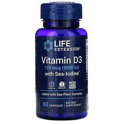 Витамин D Vitamin D3 with Sea-Iodine 5,000 IU 60 Capsules Life Extension vit0006396