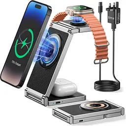 Бездротова зарядна станція REOKILY MagSafe 3-в-1 для iPhone, Apple Watch та AirPods