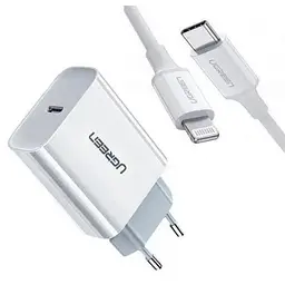 Мережевий зарядний пристрій Ugreen CD137 PD 20W Fast Charger + USB-C to Lightning Cable Suit 1 м