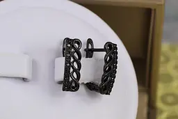 Сережки Xuping Jewelry плетінка з доріжкою з камінців чорне покриття блек ган 1.6 см
