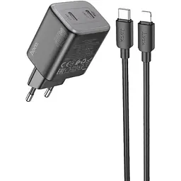 МЗП Hoco N42 Elogiado PD45W (2USB-C) + кабель Type-C to Lightning Black