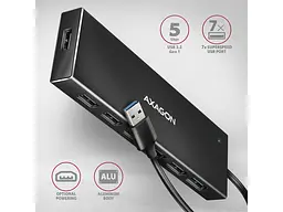 Мультипортовий адаптер AXAGON SuperSpeed Flat USB-A Black (HUE-F7A) - мініатюра 4