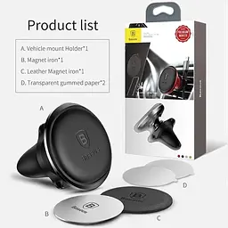 Автотримач Baseus Magnetic Air Vent Car Mount Holder Black (SUGX-A01) - мініатюра 4