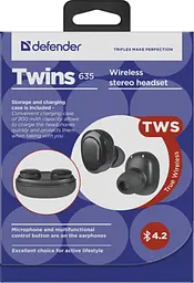 Гарнітура Defender Twins 635 TWS Bluetooth Black (63635) - мініатюра 6