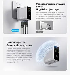 Мережевий GaN зарядний пристрій Vention Dash Pro до 140 Вт 3 USB-C + 1 USB-A сріблястий (TZ-FCOI0-EU) - мініатюра 15