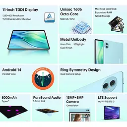 Планшет Teclast P50 11" HD /6GB /128GB/ T606 / 8000mAh/ LTE / 5+13MP/ Metal/ Blue - мініатюра 8