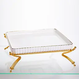 Сервувальна тарілка на металевій підставці 25,4×25,4×9,5 см, золото Yiwu LB-1562G - мініатюра 3