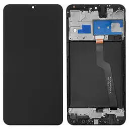 Дисплей для Samsung A105 Galaxy A10, чорний, з рамкою, Оригінал (переклеєне скло)