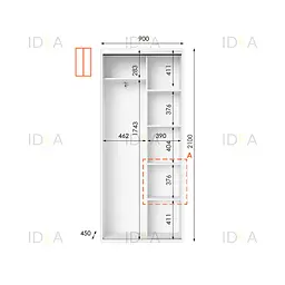 Шафа-купе Idea серія 10 90 x 45 x 210 см Білий Дзеркало - мініатюра 2