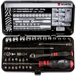 Набір головок торцевих Wurth 1/4" з тріскачкою в кейсі 33 шт. Zebra (096511 32)