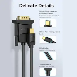 Кабель Vention Mini DP Male to VGA Male HD Cable 1M Black (HFDBF) - мініатюра 5