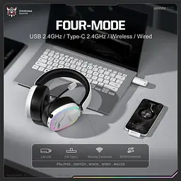 Навушники Onikuma бездротові ігрові з Bluetooth 5.3 RGB підсвітка з мікрофоном геймерська гарнітура для ПК Білий - мініатюра 5