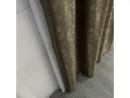 Жакардові штори кавового кольору 2шт. 150х270 з білим шифоновим тюлем 400х270, на тасьмі ALBO pbe0052674 - мініатюра 4