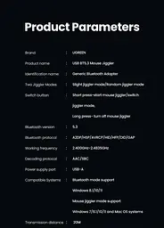 Bluetooth-адаптер Ugreen Undetectable Mouse Jiggler для ноутбука та ПК, чорний (35994) - мініатюра 9
