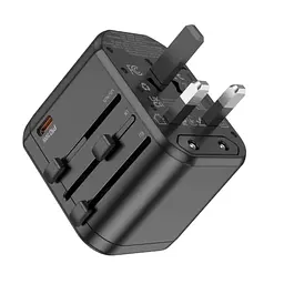 Універсальний зарядний пристрій Hoco AC15 Walker Three-Port PD20W(1C2A) Universal Conversion Charger Black - мініатюра 5