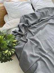 Покривало Zeintex Косичка бавовняне темно-сіре 220х240 см - мініатюра 3