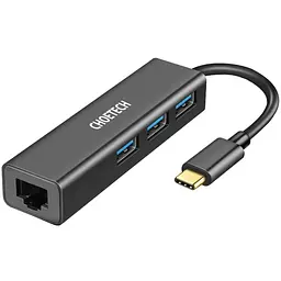 Хаб USB 3.1 - 3хUSB 3.0+RJ45(1000M) Ethernet 4 in 1 Hub Choetech (HUB-U02-BK)