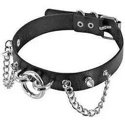 Нашийник ланцюжками, шипами і кільцем Fetish Tentation Choker Rings and Chains, екошкіра