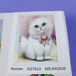 Алмазна мозаїка JS 27623 "TK Group", "Біле кошеня", часткова викладка, з рамкою, 20х30см