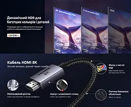Кабель HDMI UGREEN HD171 2.1 8K 60 Гц 1 м чорний (25908) - мініатюра 2