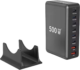 Мережева зарядна станція ILEPO 500W на 2 USB+6 Type-C мультизарядний пристрій потужний блок живлення Black (19339) - мініатюра 3
