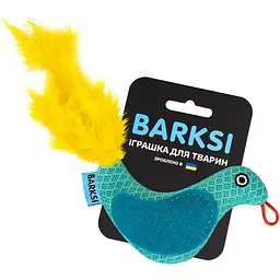 Іграшка для котів Barksi Пташка з дзвіночком і пір'ям 9х8 см ментолова - мініатюра 2