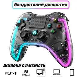 Джойстик геймпад JYC для PS4 и ПК, телефону прозорий бездротовий з RGB - мініатюра 2