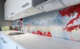 Вініловий кухонний фартух Акварельний Замок наклейка для кухні ПВХ гори Природа Блакитний Happy Pocket Z181560 - мініатюра 6