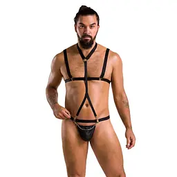 Комплект чоловічої білизни зі стреп Passion 039 SET ANDREW S/M Black, стринги, шлейки - мініатюра 3