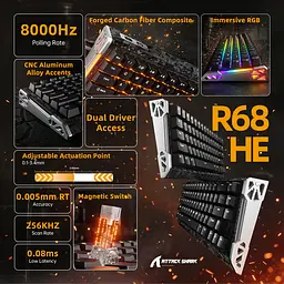 Ігрова магнітна клавіатура ATTACK SHARK R68 HE / Дротове підключення / Magnetic Switch / Black - мініатюра 2