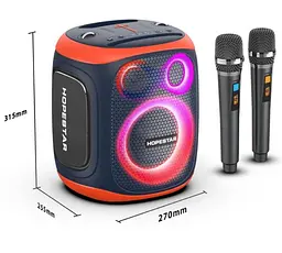 Портативна акумуляторна бездротова колонка Bluetooth 2 мікрофона караоке акустична система 120Вт з LED світломузикою Hopestar Party 130 чорний - мініатюра 8