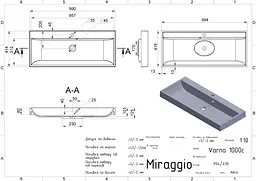 Умивальник Miraggio VARNA 1000 (0001123) Mirasoft, Матовий, Накладний/Врізний, Білий - мініатюра 3