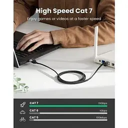 Патч корд Ugreen мережевий кабель 10 Гбіт/с 600 МГц сумісний зі Smart TV, Svicth плоский 1 м Black (NW189) - мініатюра 2