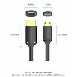 Кабель мультимедійний HDMI M to HDMI mini M 1.5m V2.0 4K60Hz Vention (AGHBG) - мініатюра 3