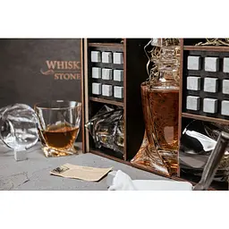 Подарунковий набір Whiskey Stones камені для віскі в дерев'яному пеналі №8 + декантер і 4 склянки Bohemia Quadro + щипці + мішечок - мініатюра 4