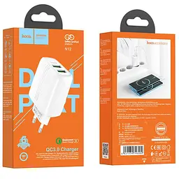 Блок живлення адаптер мережевий Hoco Yizhan Dual Port N12 2 USB 3 A QC 3.0 18 W білий - мініатюра 5