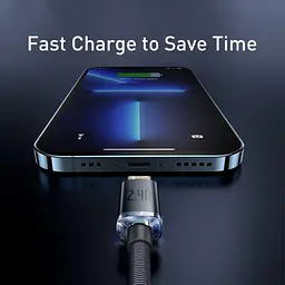 Кабель Baseus Crystal Shine Series Fast Charging Cable USB to Lightning 2.4A 2m CAJY000101 Black - мініатюра 4