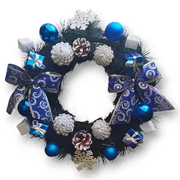 Новорічний вінок "Blue Bows" 33 см із синіми бантами (HC34)