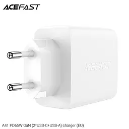 Зарядний пристрій Acefast GaN A41 3 виходи 2*Type-C і 1*USB 65W біле - мініатюра 5