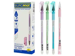 Ручка гелева BUROMAX "пиши-стирай" STUDY, 0.5 мм, синя