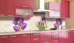 Вініловий кухонний фартух Тюльпани на плитці наклейка для кухні текстура Квіти Бежевий Happy Pocket Z181524 - мініатюра 2