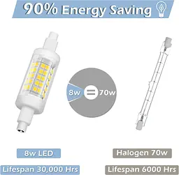 Eofiti 2 x R7s LED 78 мм 8 Вт LED R7S Денне світло 6000 K Холодний білий J78Лампа720 лм - мініатюра 4