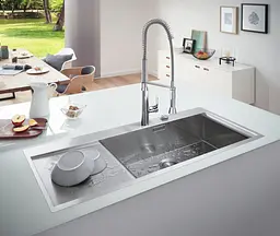 Кухонна мийка подвійна Grohe EX Sink K1000 крило зліва 31582SD0, Нержавіюча сталь - мініатюра 2