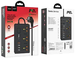 Роздільник мережі Hoco DC15 3 розетки 4 спідниці two-in-one multi-socket extension charger - мініатюра 3
